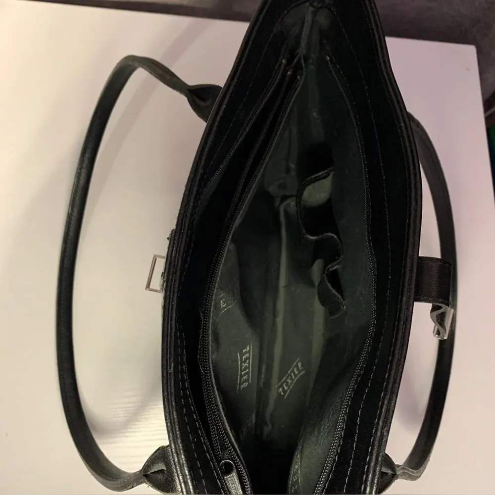 Texier Black Leather Bag, Silver Hardware (Made In France)